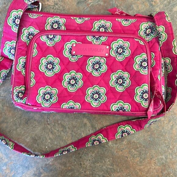 Vera Bradley Little Hipster Pink Swirls Flowers Purse Adjustable Strap Pink Plai - Picture 1 of 9